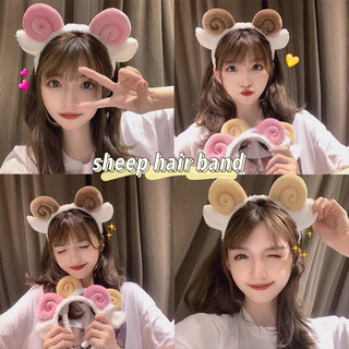 Xpel cartoon plush headband cute sheep horn hairband imitation lamb hair lamb hairpin christmas doll head ornaments 1 yellow sheep horn hairband