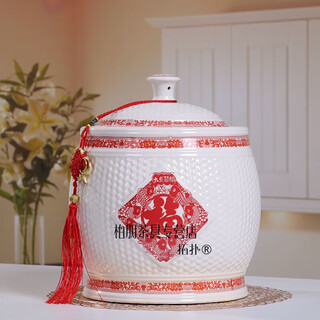 Topology jingdezhen ceramic rice jar utensil storage jar with lid box insect-proof household rice wine egg chinese rice storage jar hongfu 30jin jin is equal to 0.5kg