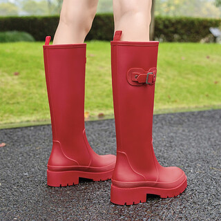 Han linnu 2026 new high-top rain boots for women, adult outer wear, red non-slip water shoes, oil-proof rubber shoes, internet celebrity long rain boots, high quality - anti-slip, anti-odor, anti-snake bite, red 37, too large