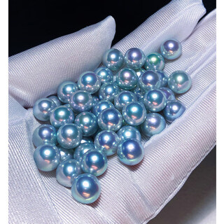 Fat donglai quality akoya pearl bracelet natural sea water japanese genuine hemp gray blue diy custom ring flawless half hole 8.5-9mm