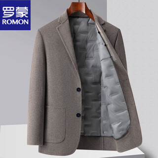 Romon double-sided cashmere coat men's autumn and winter wool woolen jacket men's suit removable down liner suit gray brown upgraded removable liner 6xl 200 recommended 180-195 jin jin equals 0.5 kg