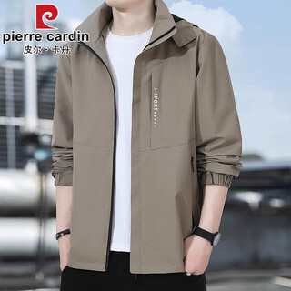 Pierre cardin jacket men's spring new loose large size outdoor mountaineering clothing casual hooded jacket men's 8820 camel xl recommended 121-140jin jin is equal to 0.5 kg