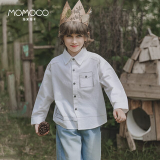 Mami maka (momoco) children's clothing boys' shirts 2025 autumn style children's pure cotton trendy fashion shirt 009 white 105