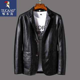 Woodpecker (tucano) jacket men's spring and autumn fashion versatile suit collar leather coat outdoor business casual top black 2xl