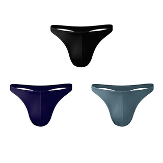 Miiow underwear men's thong seamless sports fitness sexy new ice silk thin breathable summer low-waist briefs t-panties seamless sports black + royal blue + gray 3 pairs l (suitable for 100-120 jin jin equals 0.5 kg)