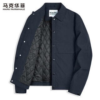 Mark hua fei (fairwhale) letter embroidered jacket men's 2025 autumn new simple casual korean style loose fashion lapel jacket 4006k dark blue thickened quilted 8300350107506 l (175)