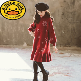 G.duck girls' winter clothes new year's autumn clothes skirts autumn and winter 2026 new children's girls winter girls' dresses burgundy 130 recommended for 7-8 years old
