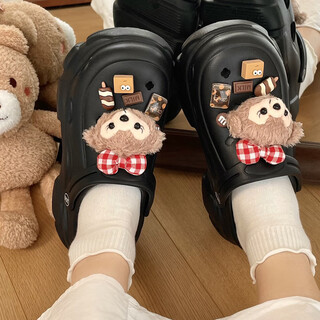 胖东来crcos可爱厚底eva儿童洞洞鞋男女孩2025新款夏季大童外穿防滑拖鞋 crocs黑色达菲熊【亲子款】 30-31 【6.0高跟】