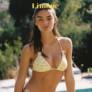 Limone2025 new rose floral series triangle cup bow bikini split swimsuit female sexy beach vacation yellow pink rose top s