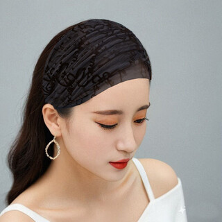 Kyodo jingmei duo gray hair covering headband for daily wear, high-end summer thin broken hair headscarf for women, lace ultra-thin wide-brimmed headband, black