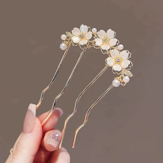High-end forest style ins style pearl flower wavy hair comb new simple u-shaped hairpin hairpin for hair on the back of the head rhinestone flower insert comb hairpin