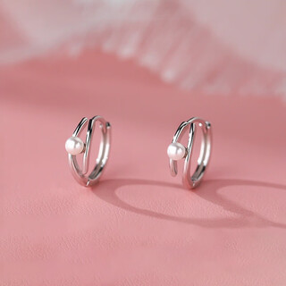 Qi xiaomi s999 pure silver pearl earrings for women, pierced ears, sterling silver earrings, temperament, versatile, double-layered, washable, sleep-free ear jewelry, large pair of pearl earrings, 999 pure silver