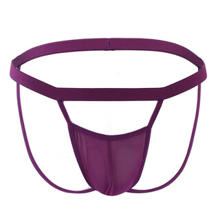 Men's sexy special underwear sheer transparent men's double butt underwear raise buttocks and reveal buttocks and sexy t-string underwear for men purple one size