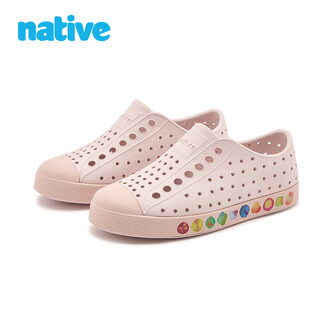 Native2025春新品Jefferson撞色沿条系列儿童洞洞鞋男女童凉鞋双十一 粉笔粉_撞色水彩_烟粉色 24