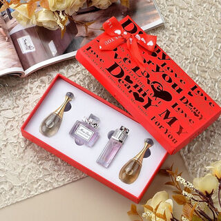 D'ao sample perfume trial, exquisite gift box, chinese valentine's day, birthday gift for wife, girlfriend, best friend, lover, red box four-piece set + counter gift box bag