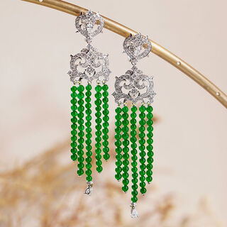 Hao chuang imitation jadeite millet beads beaded tassel earrings for women new chinese style classical gentle temperament niche retro temperament earrings pair