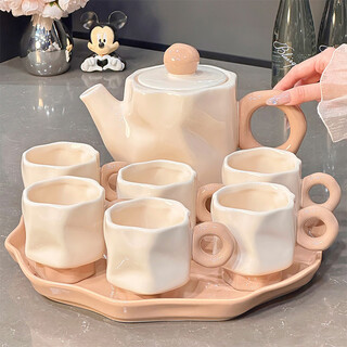 Xibaisheng high-looking cup set for home living room hospitality tea cup drinking cup high temperature resistant ceramic cold kettle tea set complete set high-looking kettle and water cup 8-piece set 1808