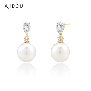 Ajidou ajidou earrings birthday gift imitation pearl pendant zircon earrings for girlfriend and wife white + gold