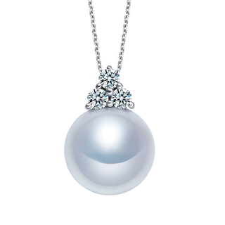 Chinese valentine's day gift for girlfriend 18k gold freshwater pearl pendant sansheng iii pearl clavicle chain for girlfriend 18k gold-white/approx. 9-9.5mm