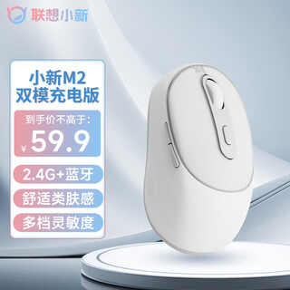 联想（Lenovo）小新M2双模无线蓝牙鼠标 可充电长续航 轻音便携 类肤手感 舒适办公鼠标 电脑笔记本平板鼠标 白色