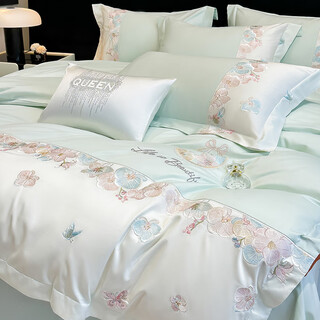 Mercury series high-end class a satin long staple cotton four-piece set 100 pure cotton new quilt cover sheets naked sleeping bedding hot-selling class a maternal and infant grade long staple cotton qimeng-bingqing green 1.8m sheet style four-piece set quilt cover 200*230