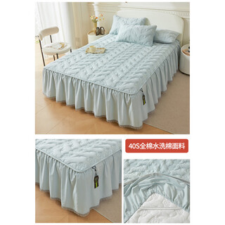 Qiaobo lai class a pure cotton bed skirt single piece 2025 new pure cotton quilted thickened bedspread bed skirt style dust cover bed cover to hide the ugly baby blue maternal and infant quality soy fiber quilt cover single piece 200cm*230cm