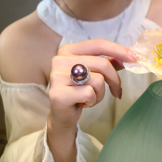 Fat donglai quality seawater pearl ring natural south sea gold pearl seawater deep demon purple pearl ring malachite green demon purple pearl ring 14-14mm
