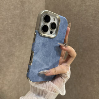 Aofankang denim texture high-end suitable for iphone16pro mobile phone case simple style apple 17promax anti-fall shell all-inclusive 15 electroplated large holes ip14/13 couple high-looking denim texture-electroplated large holes light blue iphone 16 pro