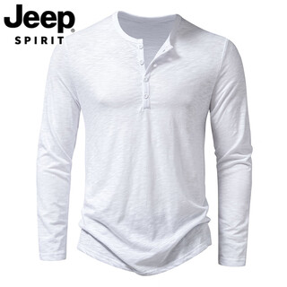 Jeep spirit european and american commuter long-sleeved door tube collar t-shirt men's plus size plus size thin henry collar t-shirt pullover bottoming shirt white s 110-140jin jin equals 0.5 kg