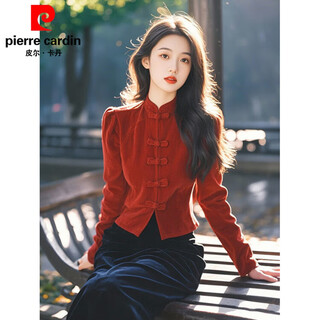 Pierre cardin's popular beautiful shirt this year is a red button-up stand-up collar corduroy shirt. chinese style new chinese top for the year of your birth. red m