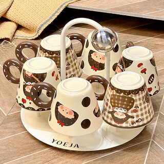 Xibaisheng high-looking cup set for home living room entertaining ceramic cups creative cute drinking cup tea cup coffee cup high-looking 6 cups with rotating cup holder 1824