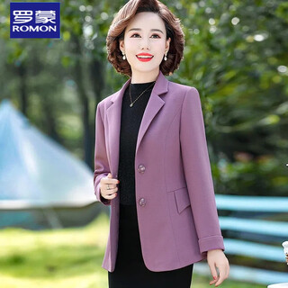 Mother luo meng spring and autumn jacket new fashion casual suit western style short middle-aged and old women's versatile small suit top purple casual suit jacket 2817 model xl recommendation 90-105 jin jin equals 0.5 kg