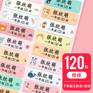 山头林村幼儿园名字贴防水防撕标签纸儿童贴纸定制透明小学生宝宝帖 【加大号-彩色底】楷体120贴+班级或电话或英文