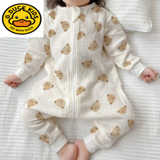 G.duckkids baby sleeping bag summer thin gauze pure cotton spring and autumn baby split leg anti-kick boys and girls children one-piece pajamas midsole bear 110
