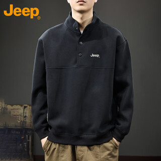 Jeep (jeep) толстовка мужская осенне-зимняя тяжелая свободная рубашка с вышивкой повседневный модный топ мужской черный 3xl