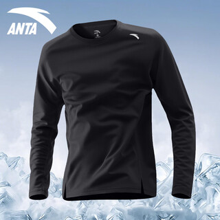 Anta quick-drying long-sleeved t-shirt for men 2025 autumn and winter running fitness top training breathable inner fleece sportswear 7406-1 basic black quick-drying sports long-sleeved l (175) suitable for 120-140jin jin equals 0.5 kg