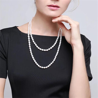Carboman feng chengxiang freshwater pearl sweater chain long double-layer necklace for women as a gift for mom rice pearl long necklace 6-7mm
