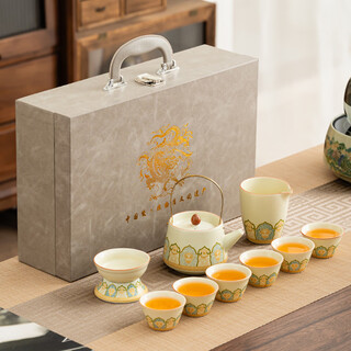 Bo na ling tea set complete high-end kung fu tea set portable business gift practical heartfelt birthday gift for father and elders ru kiln ancient charm 10-piece set chinese dragon gift box
