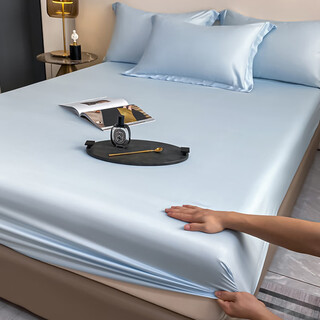 Jialiya 200 tencel sheet single piece 2025 new all-inclusive mattress protector bedspread dust cover summer baby blue silky tencel_skin friendly naked sleeping sheet three-piece set - fitted sheet + 120cm*200cm