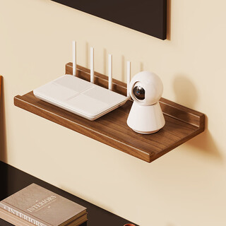 Fanlilin solid wood router placement rack tv set-top box storage rack hanging on the wall and under the table without punching wifi storage rack walnut color 30cm deepened imported solid wood