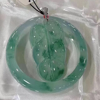 Burmese ice type floating flower jade bracelet burmese ice permeable round jade bracelet jade processing leaf pendant set 57 size bracelet single with gift box