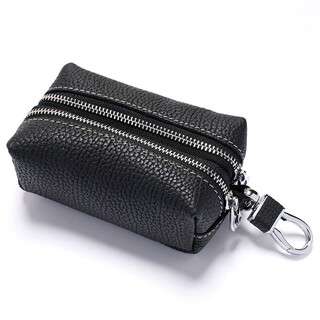 诗迦努真皮钥匙包男士大容量收纳男款多功能女家用汽车通用男式头层牛皮 黑色双层加大版_【纯牛皮】