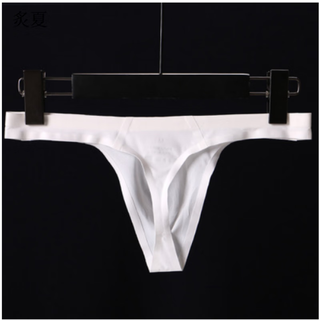 Zhixia men's ice silk one-piece underwear thong thin strap translucent seamless trendy t-string sports sexy t-pants white m
