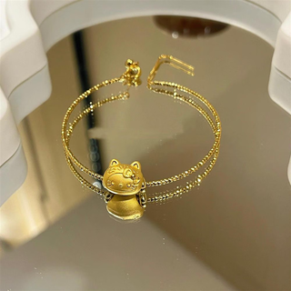Micro-gifted gold nine-tailed fox kitty beads pure gold 999 little fox hat hello kitty kt transfer beads thin bracelet bracelet pure gold hello kitty (gold-plated bracelet included)