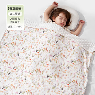 Rhinesen baby beanie blanket newborn children's kindergarten nap blanket all seasons infant air conditioning quilt forest panda bamboo feel gauze + beanie velvet 100*100cm suitable for 0-7 years old
