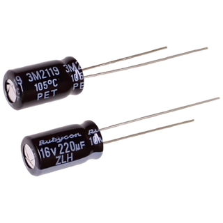 Конденсатор алюминиевый электролитический сквозной rubycon-c 220 f16v dc 6,3 (диаметр) x 11 мм -- 25 шт./упак.