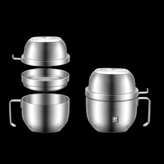 Zwilling (henckel) germany 304 stainless steel fast food cup with lid food grade rice jar lunch box special dining bowl for primary school students and office workers 304 steel fast food cup + high lid + grid bowl