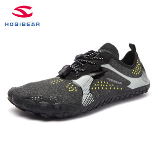 Hobibear men's shoes, outdoor river tracing shoes, men's and women's wading shoes, quick-drying five-finger beach shoes, swimming shoes, land and water fishing shoes, black 37