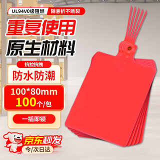 Cast solid logistics label thickened plastic tag with built-in lock core logo hanging tag seal anti-return tie tie 100*80mm (100 strips) red