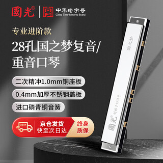 Guoguang 28-hole guozhimeng imported gongs competition grade polyphonic c harmonica (streamer silver/with teaching materials)